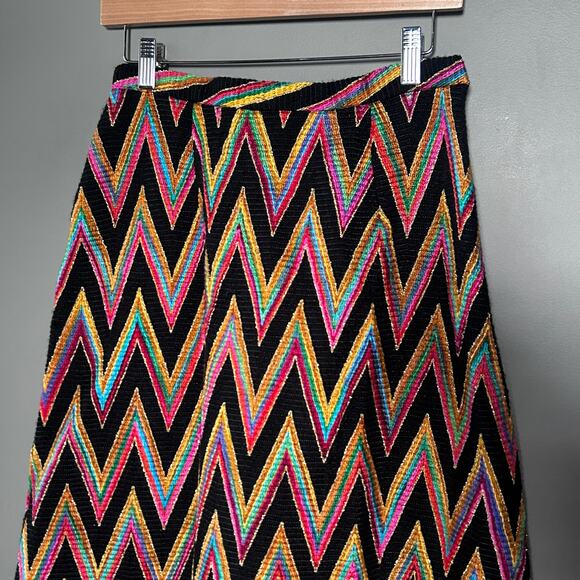 Malbe Original skirt size 12 long rainbow wool chevron 60s tall metallic vintage - Picture 3 of 13